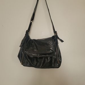 Black shiny leather shoulder / crossbody bag